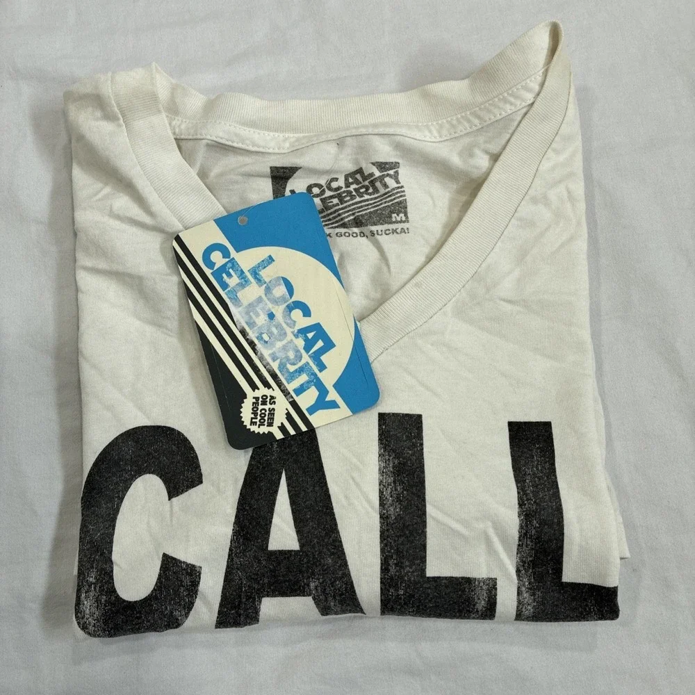Local Celebrity 'Call My Agent' White V-Neck T-Shirt Men's Medium Retro Y2K New - Picture 10 of 11